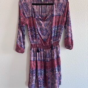 Lucky Brand Red and Purple Long Sleeve Dress